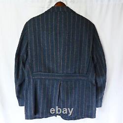 Vtg 46R Dark Blue Stripe Tweed Belt Back Western Blazer Jacket Sport Coat