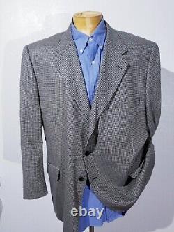 Vtg 52R Blue Black Cream Check Wool tweed Blazer Sport Coat Jacket