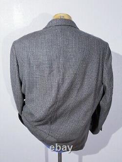 Vtg 52R Blue Black Cream Check Wool tweed Blazer Sport Coat Jacket