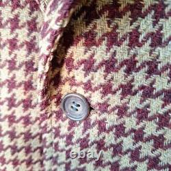 Vtg 60s Maroon Houndstooth Check 3 Button Wool Sport Jacket Men Size 38 R
