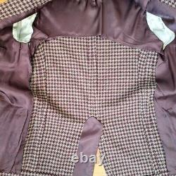 Vtg 60s Maroon Houndstooth Check 3 Button Wool Sport Jacket Men Size 38 R