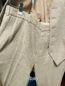 Vtg 70s The Men's Shop JCPenny 3 Piece Beige Tweed Plaid Summer Suit 42T 36x32