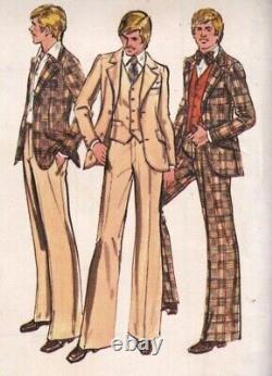 Vtg 70s The Men's Shop JCPenny 3 Piece Beige Tweed Plaid Summer Suit 42T 36x32