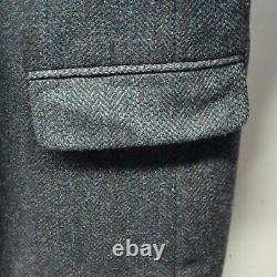 Vtg 90s 48R Navy Blue Herringbone Tweed Wool 2 Button Blazer Jacket Sport Coat