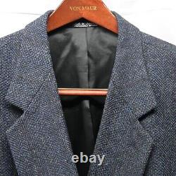 Vtg 90s 48R Navy Blue Herringbone Tweed Wool 2 Button Blazer Jacket Sport Coat