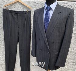 Vtg 90s Double Breasted Notch Lapel Suit By Marzotto 44 L 34x33