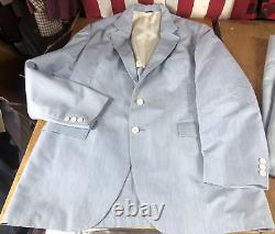 Vtg Blue White Stripe Cotton Summer Seersucker Suit Jacket 42 XL Pants 37x34