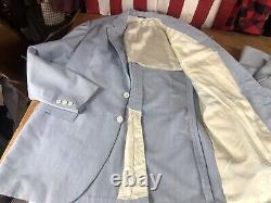 Vtg Blue White Stripe Cotton Summer Seersucker Suit Jacket 42 XL Pants 37x34