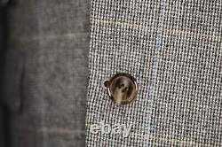 Vtg Brioni'Lucca' Beige Windowpane Flannel Wool Two Button Suit 38S 32x29