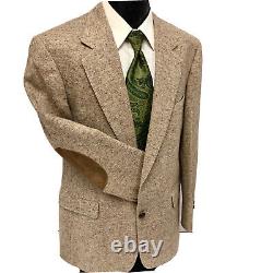 Vtg Brown Sport Coat Donegal Tweed Suede Elbow Patch Shooting Jacket Wool Blazer
