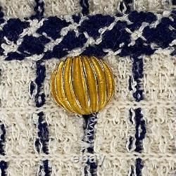 Vtg Castleberry Skirt Suit Women's 14 Ivory Blue Stripe Gold Button Knit Boucle