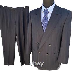 Vtg Dior Double Breasted Suit Flannel Wool 42R 32x29 Peak Lapel Dior