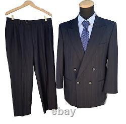 Vtg Dior Double Breasted Suit Flannel Wool 42R 32x29 Peak Lapel Dior