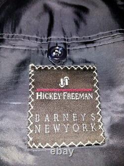 Vtg Hickey Freeman Navy Blue Stripe wool 46R Double Breasted Coat Blazer Jacket
