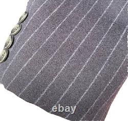 Vtg Hickey Freeman Suit Flannel Chalk stripe Three Roll Two 40R 34x28 Navy 60s