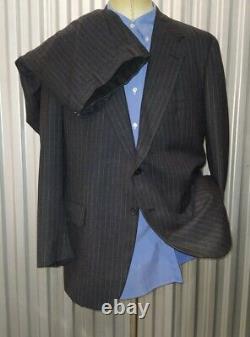 Vtg Hickey freeman Charcoal Gray Stripe Flannel Suit Jacket 42R Pant 38 W 30 L