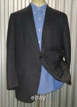 Vtg Hickey freeman Charcoal Gray Stripe Flannel Suit Jacket 42R Pant 38 W 30 L