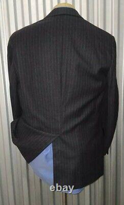 Vtg Hickey freeman Charcoal Gray Stripe Flannel Suit Jacket 42R Pant 38 W 30 L