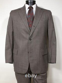 Vtg J Press Suit Brown Plaid 42 R Wool 3 button 3/2 Roll Hook Vent Hand Tailored