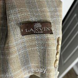 Vtg Lanvin Paris 70s Mens Size 46R 41 Plaid Tan 3 Piece Leisure Suit USA NEW