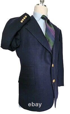 Vtg Polo Ralph Lauren Navy Single Breasted Blazer Flannel Wool Jacket 44/45R