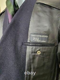 Vtg Polo Ralph Lauren Navy Single Breasted Blazer Flannel Wool Jacket 44/45R