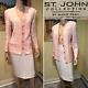 Vtg St John Size 12/large Pink White Wool-blend Stretch Knit Boucle Skirt Suit