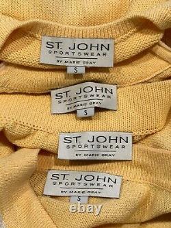 Vtg ST JOHN Size 4/6 Small Yellow 4-Piece Santana Stretch Wool-Knit Skirt Suit
