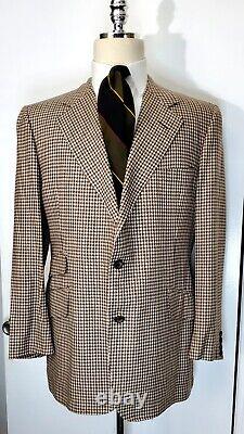 Vtg Turnbull & Asser Mens Sport Coat Brown 100% Wool Houndstooth Jacket 46R