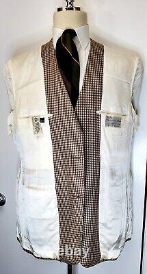 Vtg Turnbull & Asser Mens Sport Coat Brown 100% Wool Houndstooth Jacket 46R
