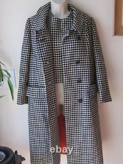 Vtg l950's Wool Black/White Houndstooth Coat TankSkirt SET Suit Women's Sz S