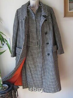 Vtg l950's Wool Black/White Houndstooth Coat TankSkirt SET Suit Women's Sz S