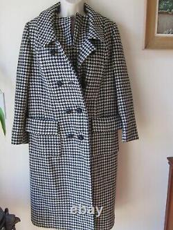 Vtg l950's Wool Black/White Houndstooth Coat TankSkirt SET Suit Women's Sz S