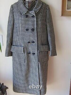 Vtg l950's Wool Black/White Houndstooth Coat TankSkirt SET Suit Women's Sz S