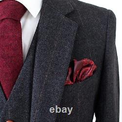 Wemaliyzd Vintage Men's 3 Piece Suit Herringbone Tweed Checkered Blazer Vest Pan